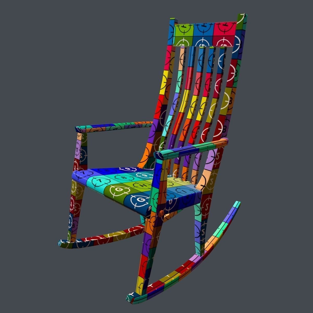 Wood Rocking Chair 3D model_10