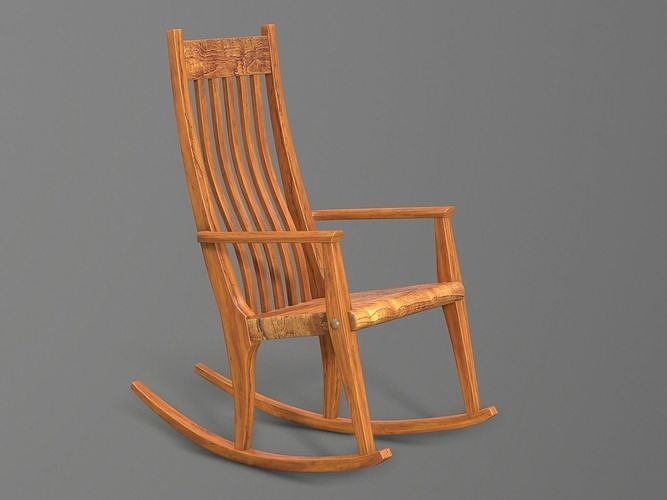 Wood Rocking Chair 3D model 6
