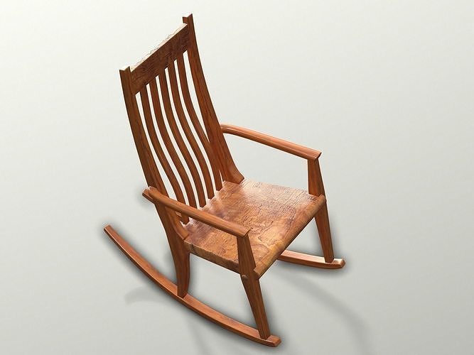 Wood Rocking Chair 3D model 3
