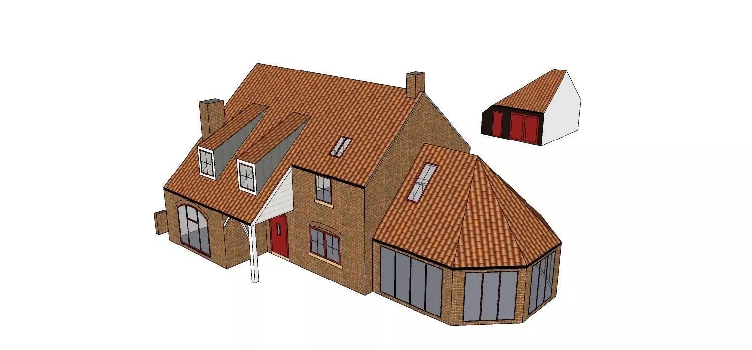 English style detached house with detached garage 3D model_0