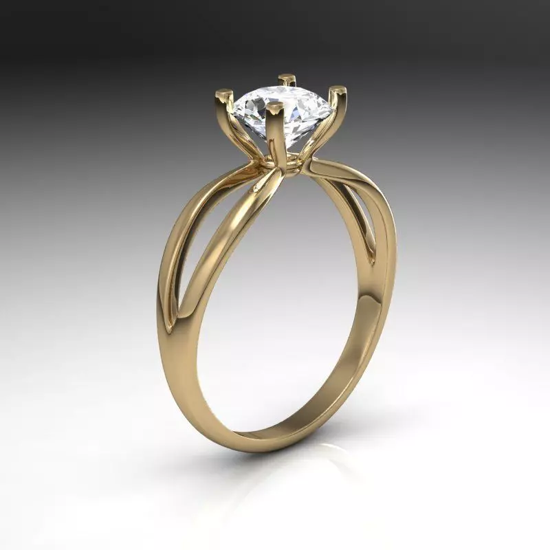 R solitaire engagement ring gold 3D print model_0