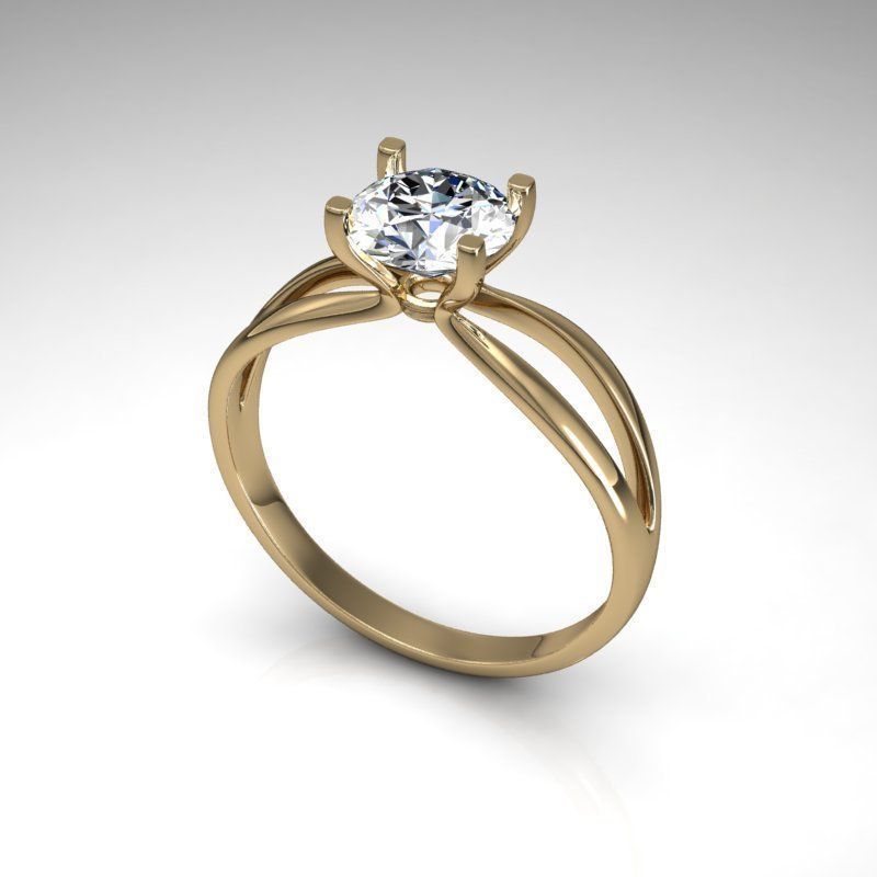 R solitaire engagement ring gold 3D print model_1