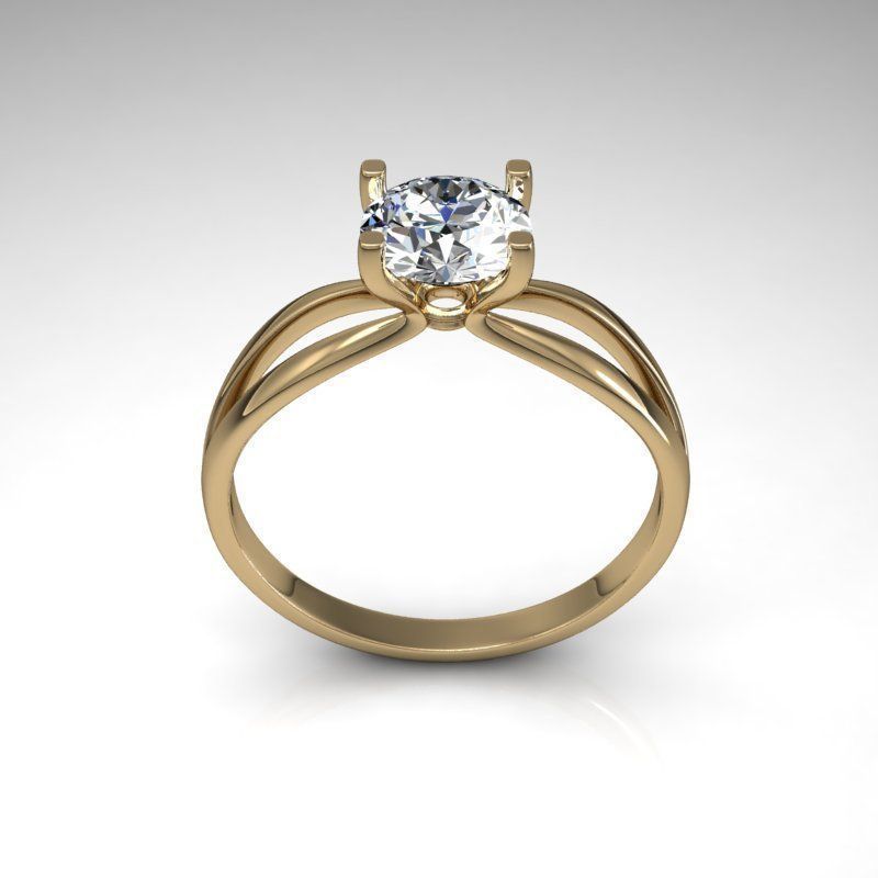 R solitaire engagement ring gold 3D print model_2