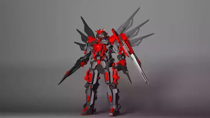 red gundam Low-poly 3D model