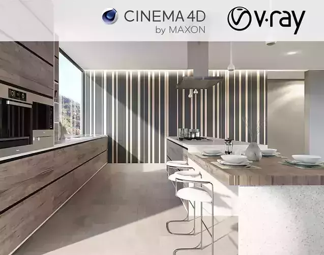 VRay - C4D Scene files - Minimalist Kitchen Scene 2 Interior 3D model