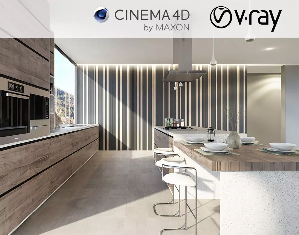 VRay - C4D Scene files - Minimalist Kitchen Scene 2 Interior 3D model