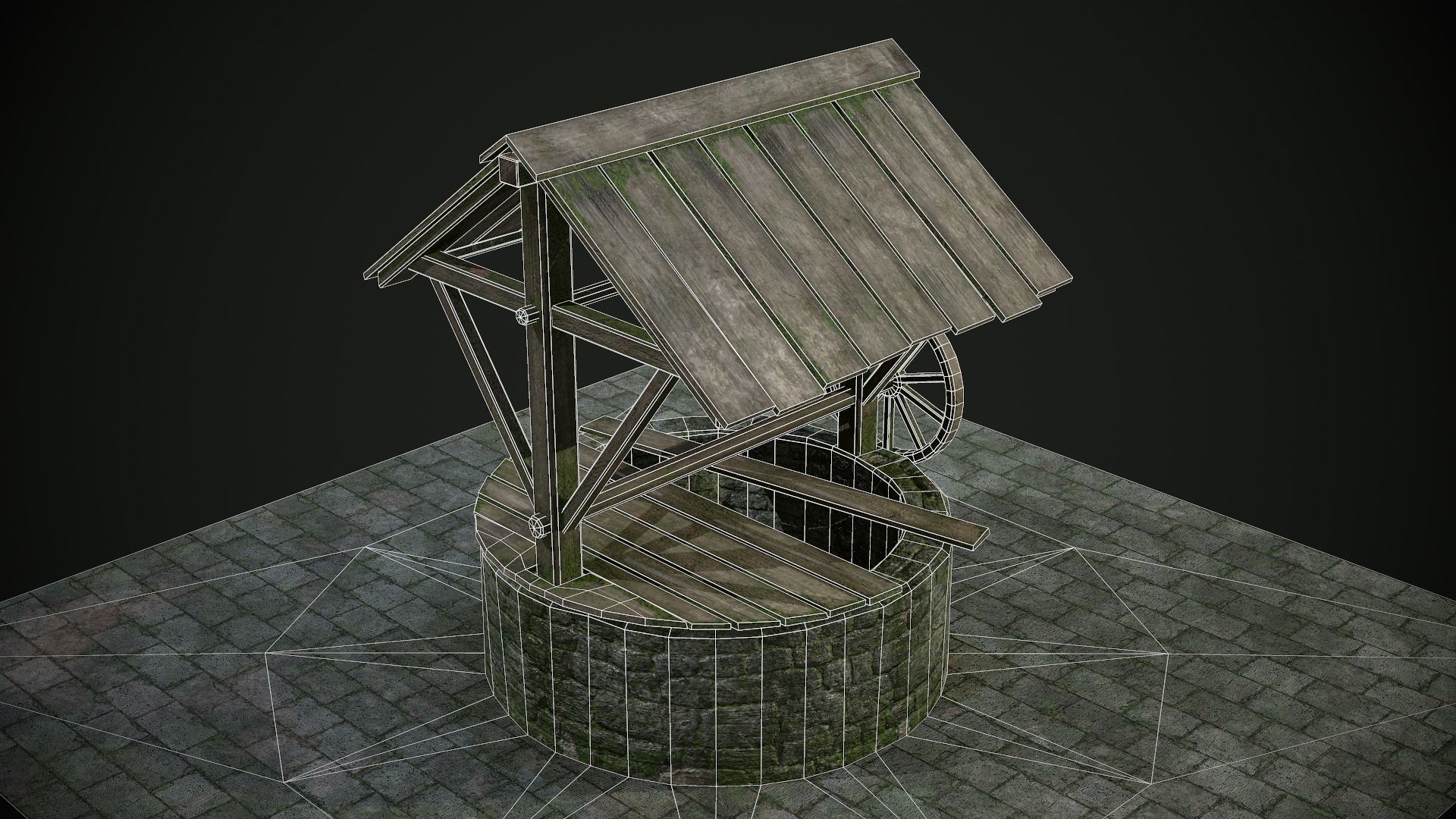 Ancient Stone Well for Games Low-poly 3D model_5