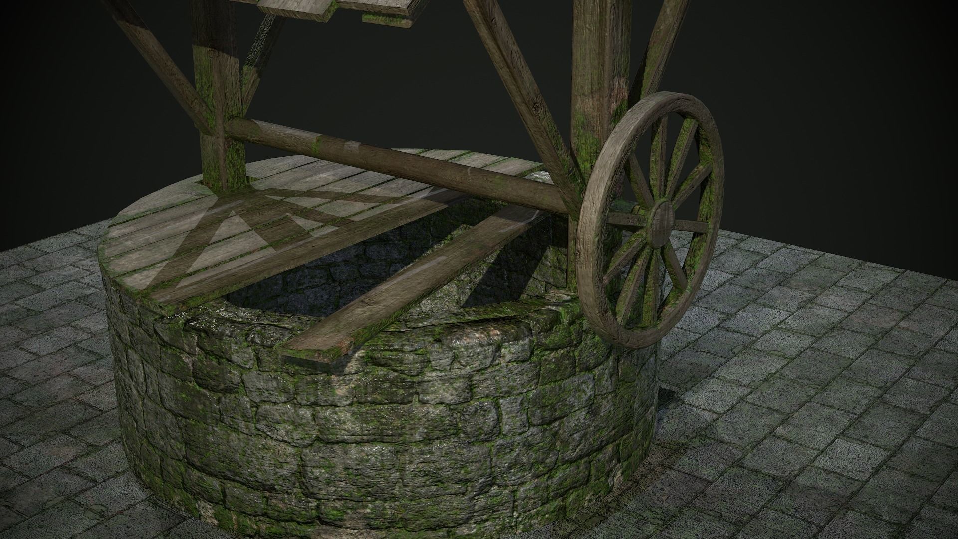 Ancient Stone Well for Games Low-poly 3D model_14