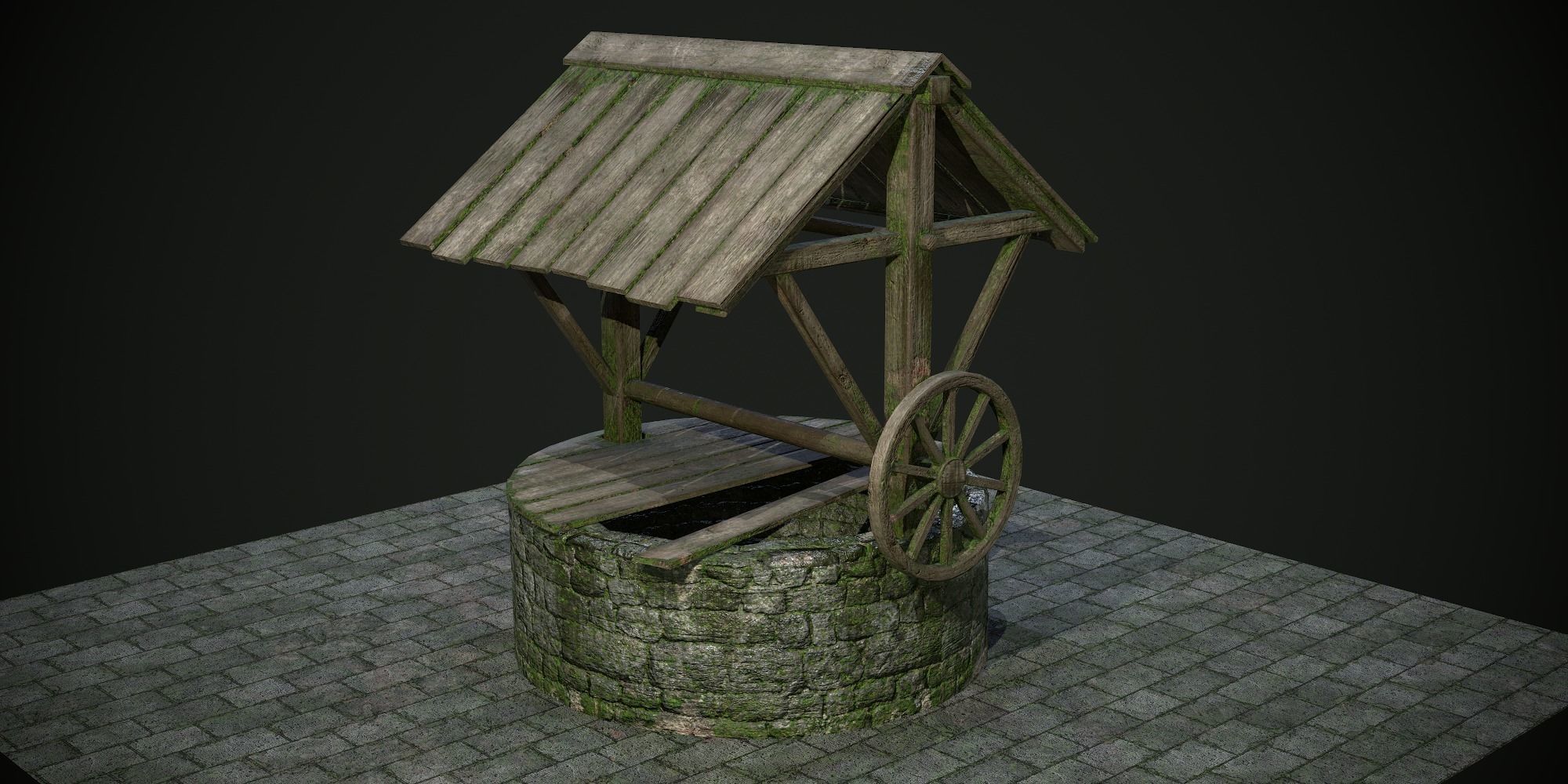 Ancient Stone Well for Games Low-poly 3D model_7