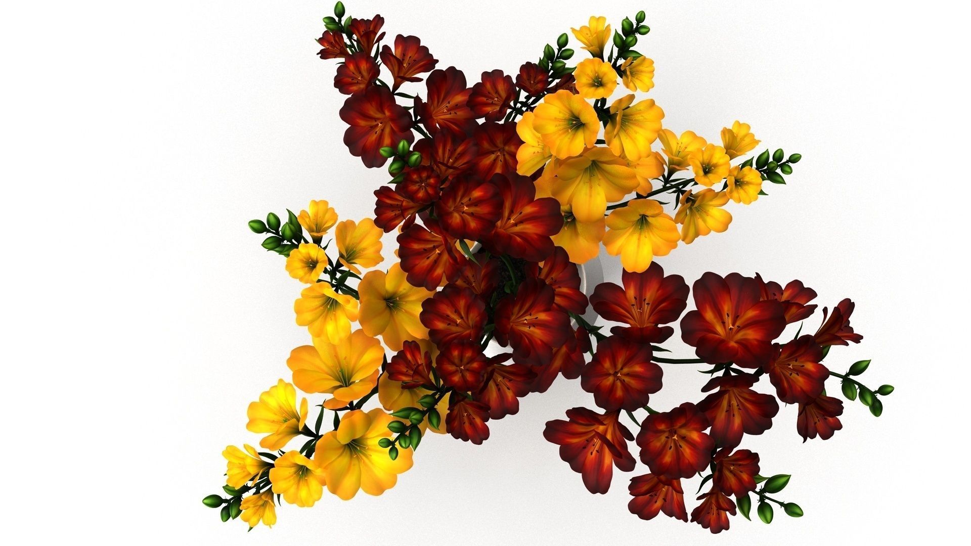 Red-Yellow Flowers in Pot Low-poly 3D model_1