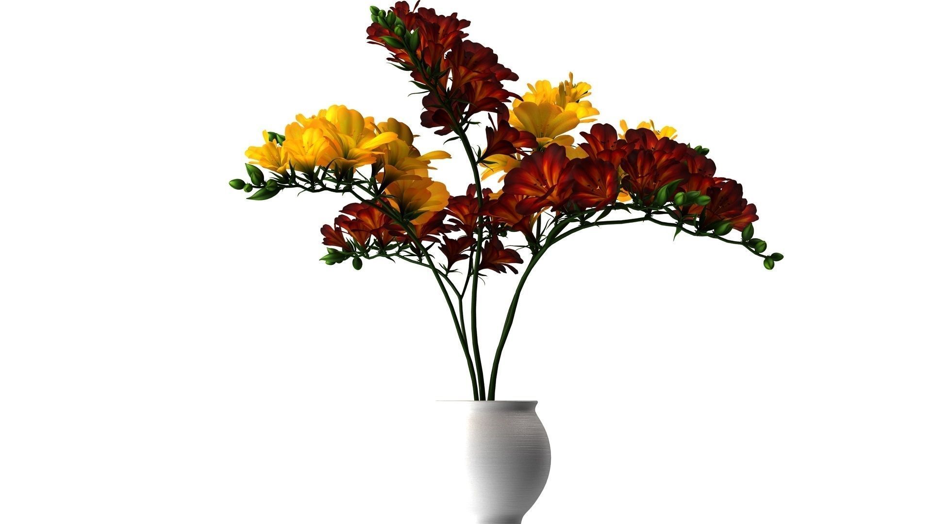 Red-Yellow Flowers in Pot Low-poly 3D model_2