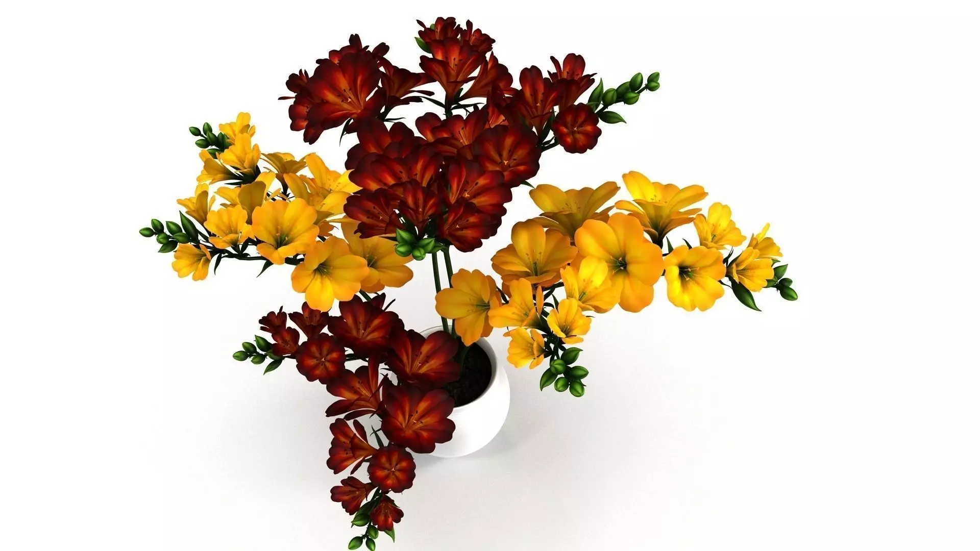 Red-Yellow Flowers in Pot Low-poly 3D model_0