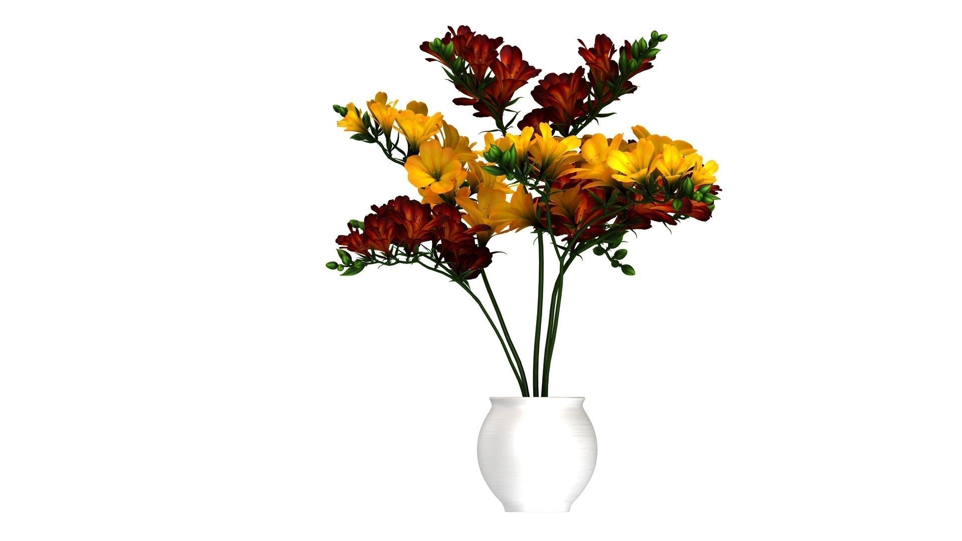 Red-Yellow Flowers in Pot Low-poly 3D model_3