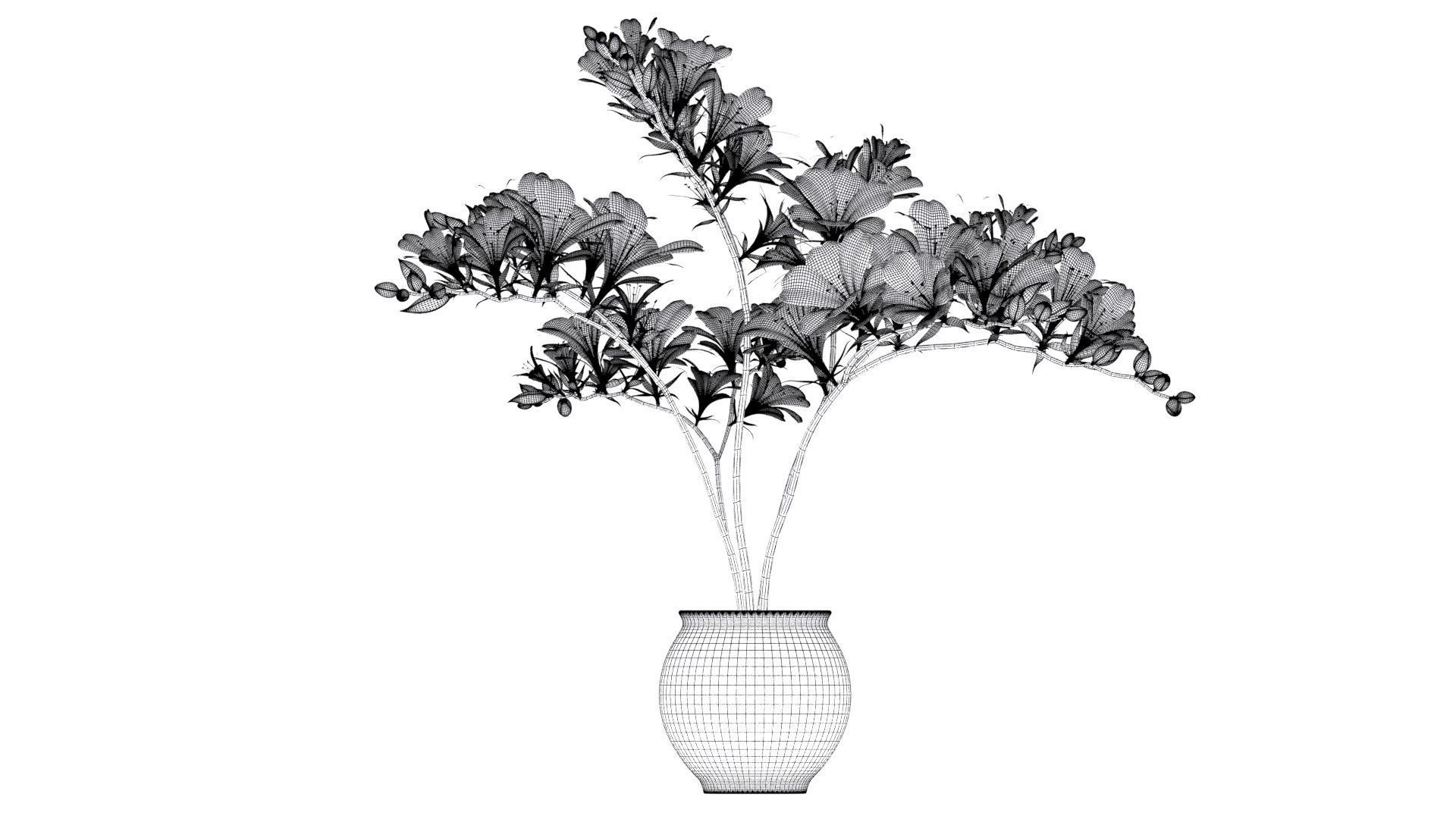 Red-Yellow Flowers in Pot Low-poly 3D model_6