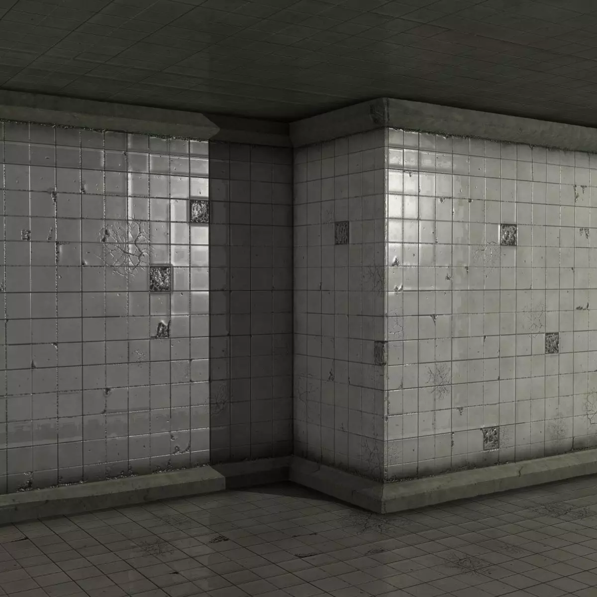 Grunge Tile Room 3D model