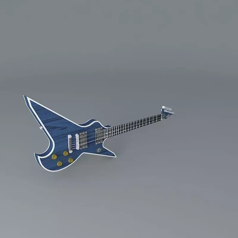 A blue shark shaped guitar Free 3D model