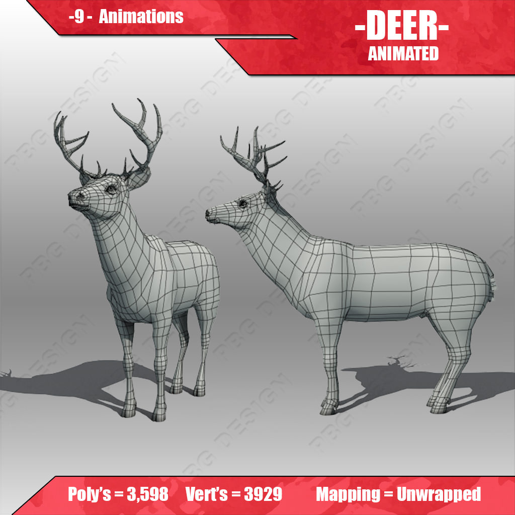 Deer Animated Low-poly 3D model_4