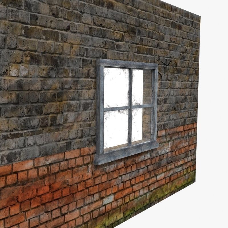 Wood Window and Brick Wall 3D model_2