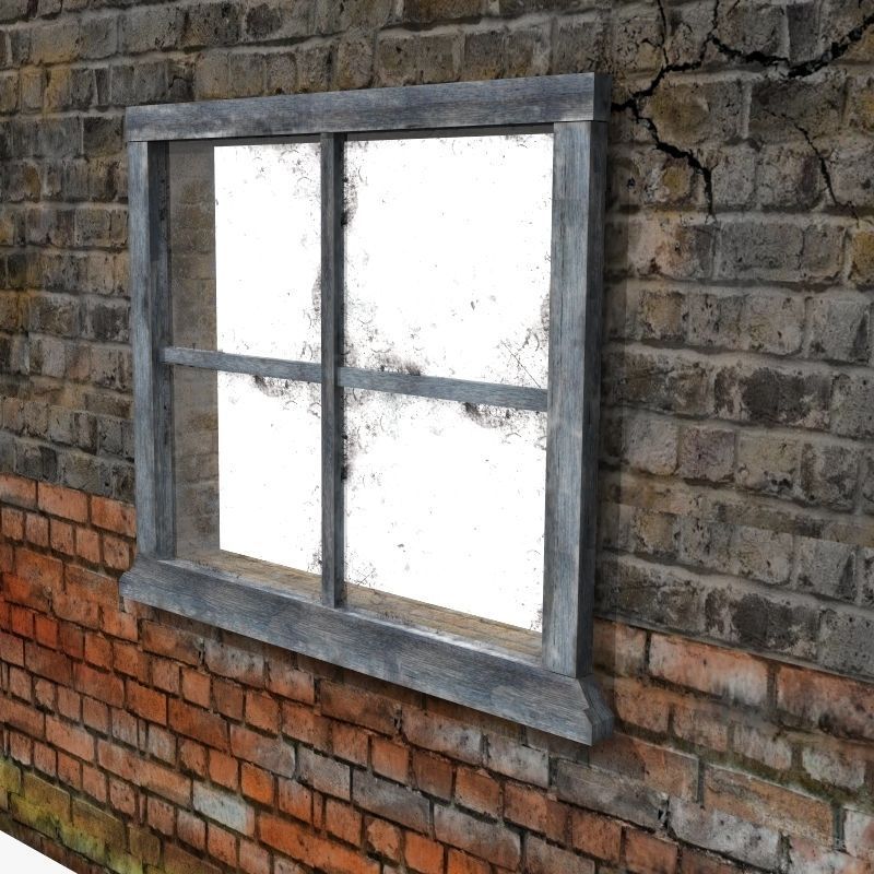 Wood Window and Brick Wall 3D model_1