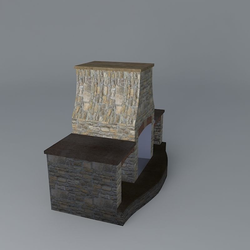 Curve sided Fireplace Free 3D model_1