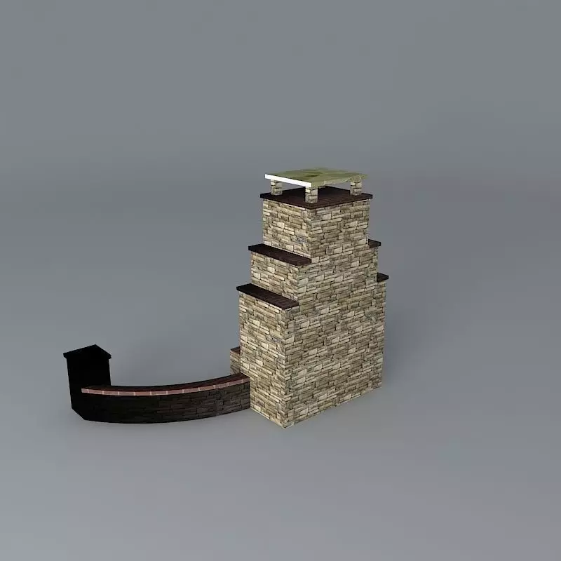 Fireplace with seat walls small columns Free 3D model_0