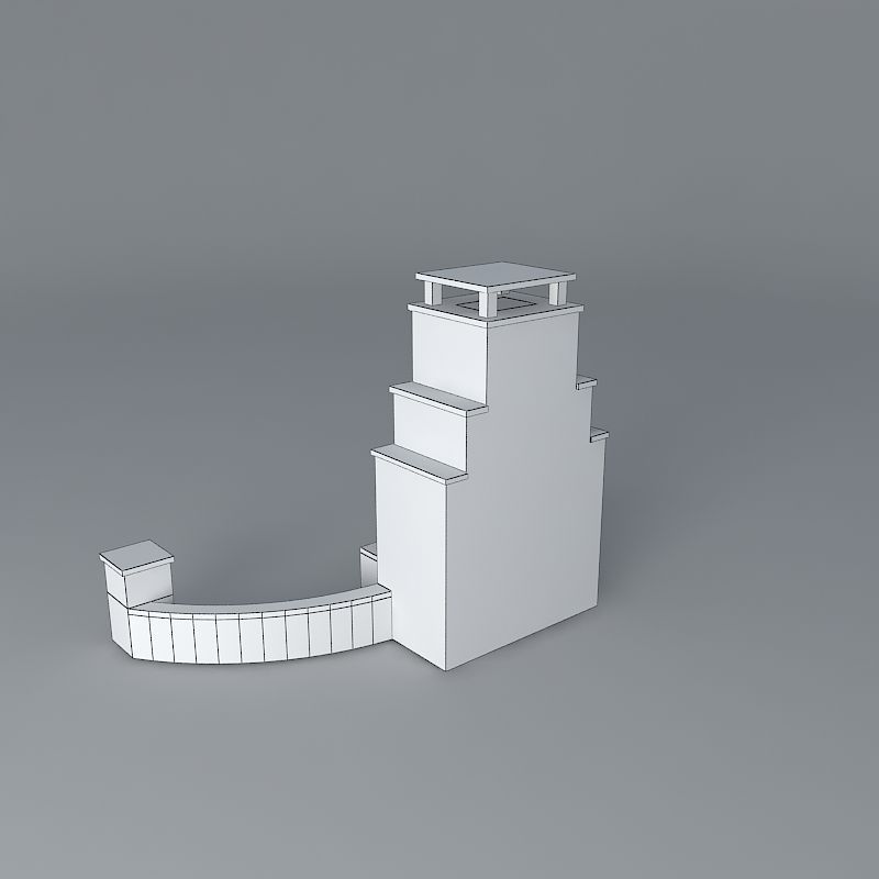 Fireplace with seat walls small columns Free 3D model_3