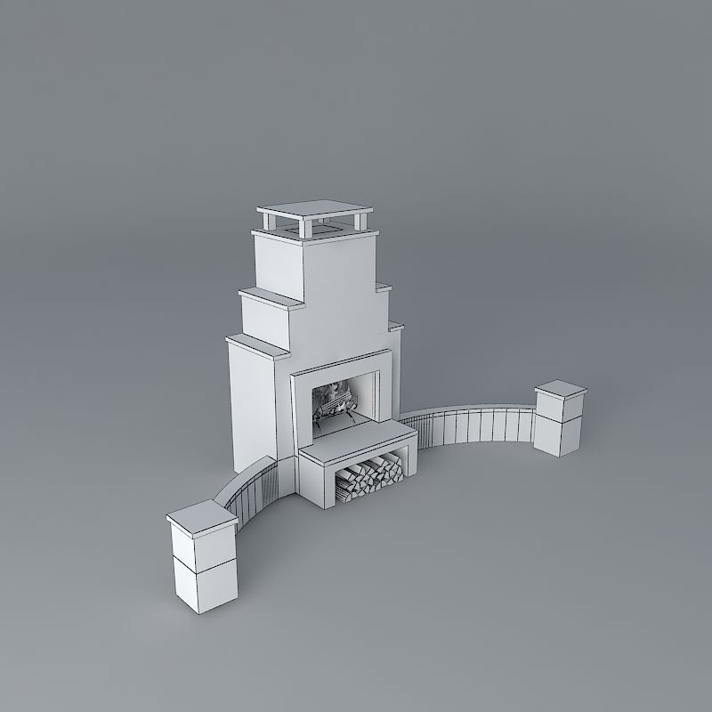 Fireplace with seat walls small columns Free 3D model_4