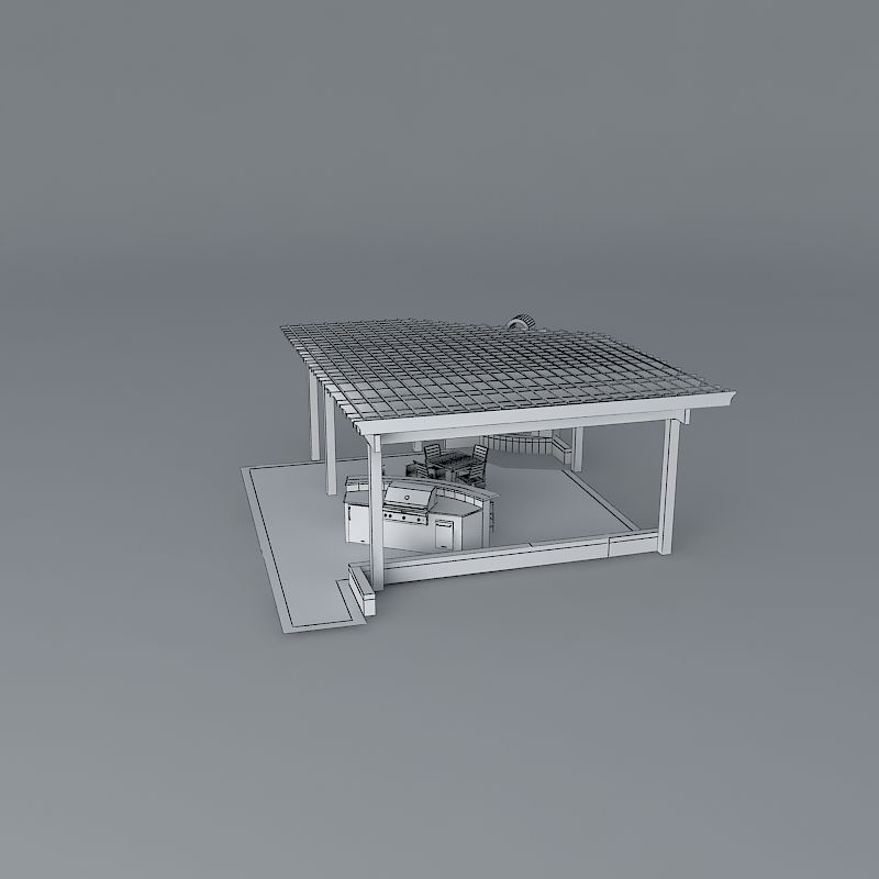 Fireplace with pergola Free 3D model_3