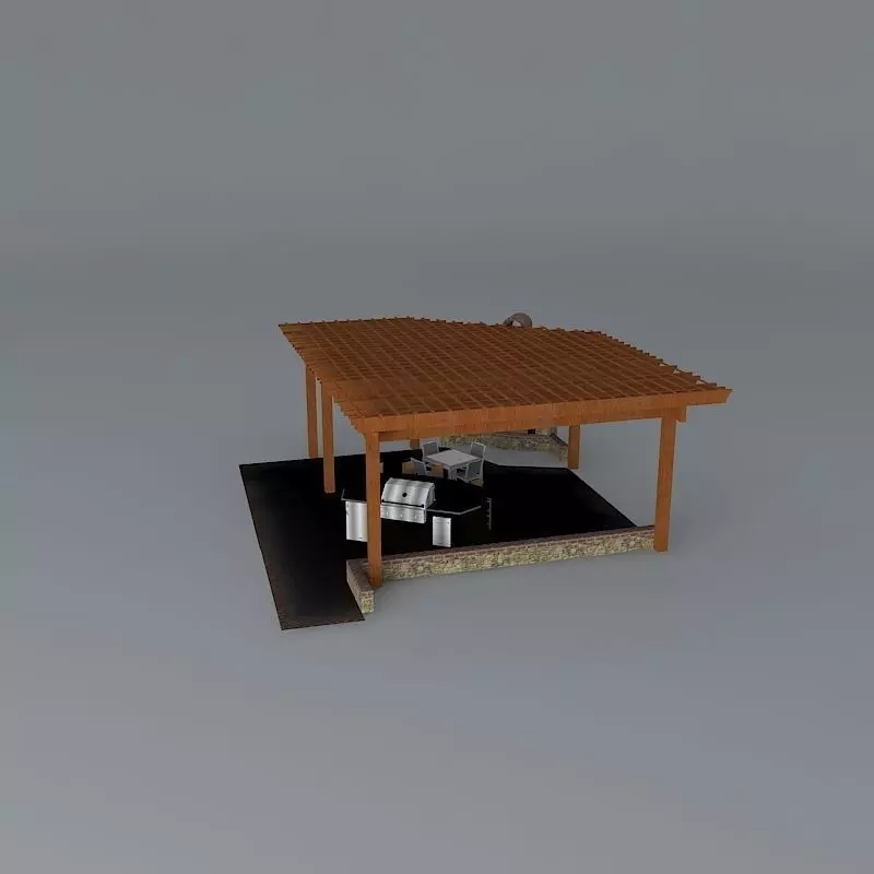 Fireplace with pergola Free 3D model_0