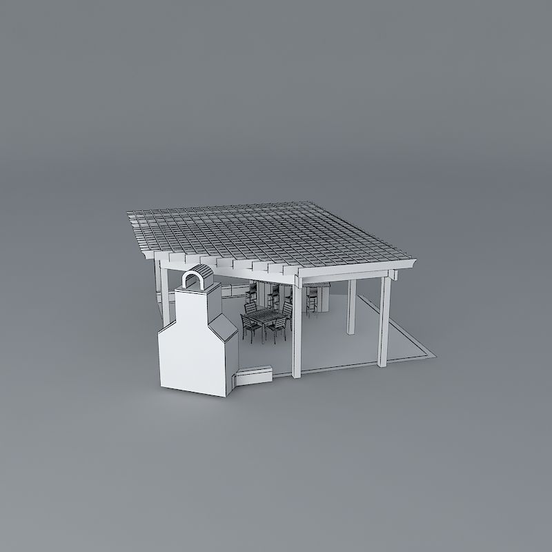 Fireplace with pergola Free 3D model_4