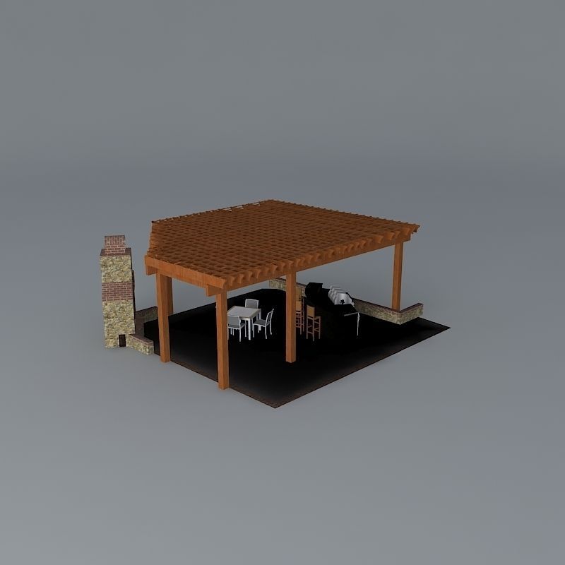 Fireplace with pergola Free 3D model_1