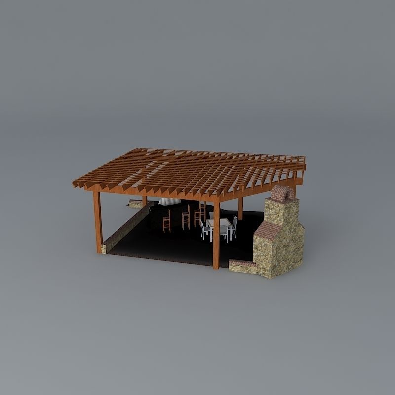 Fireplace with pergola Free 3D model_2