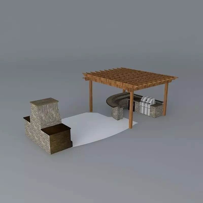 Flagstone Patio with Fire Place, Grill Station Free 3D model