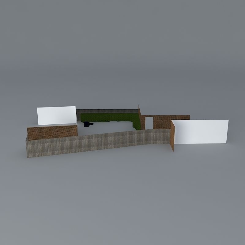 Rear garden with play equipment and playhouse Free 3D model_2