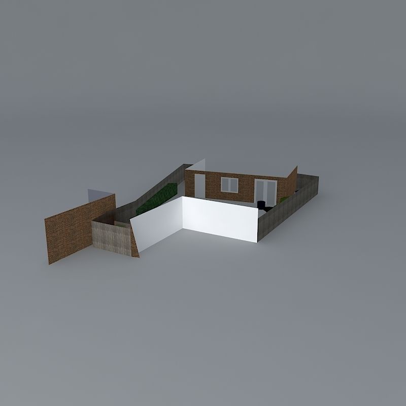 Rear garden with play equipment and playhouse Free 3D model_1