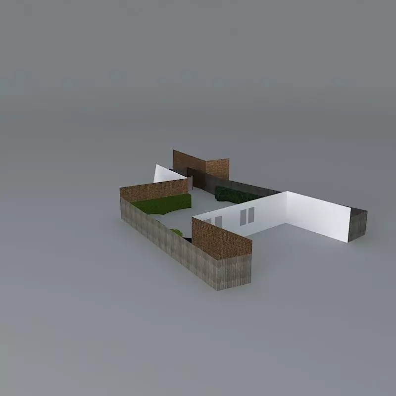 Rear garden with play equipment and playhouse Free 3D model_0