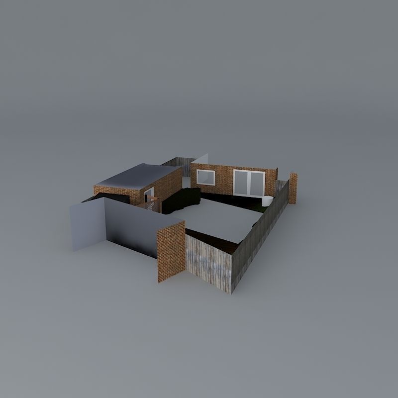 Rear garden design with two decks Free 3D model_1