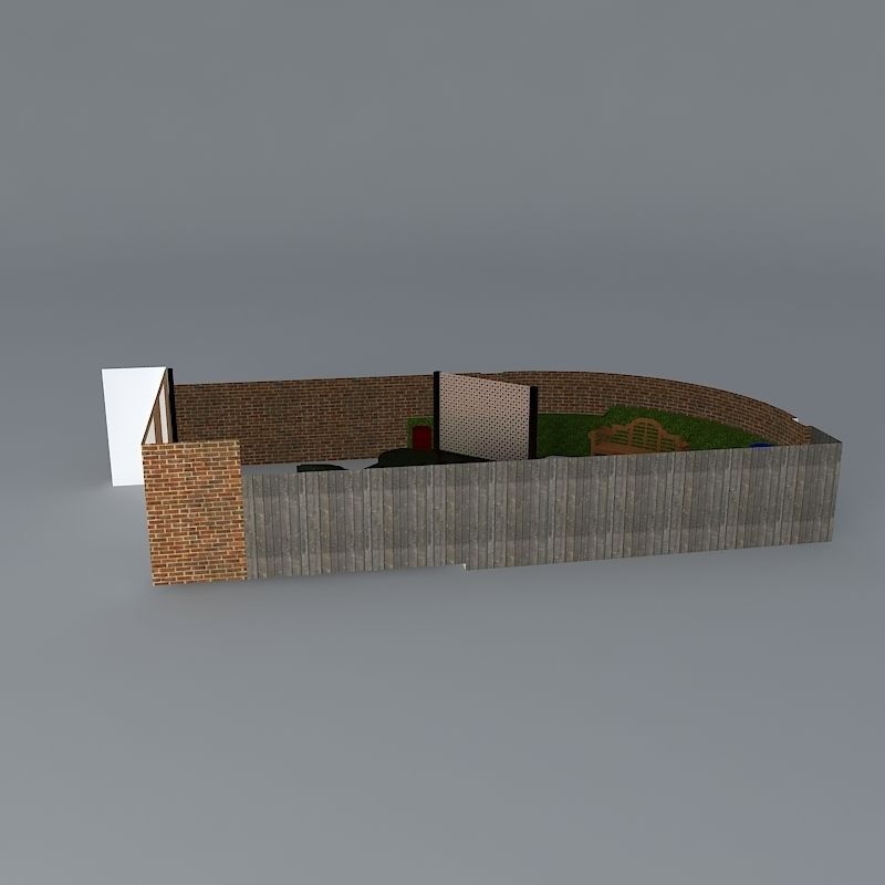 An oblique design for a small rear garden with deck Free 3D model_2