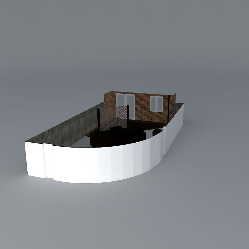 An oblique design for a small rear garden with deck Free 3D model_1