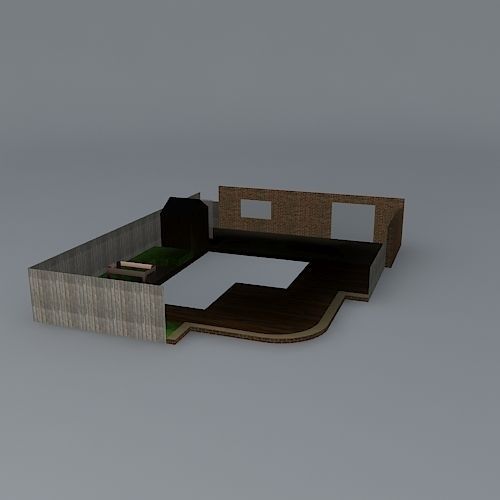 Sunken lawn and decks in rear garden design Free 3D model_1