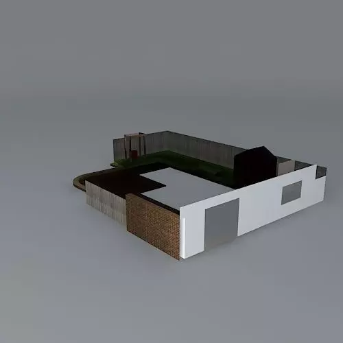 Sunken lawn and decks in rear garden design Free 3D model_0