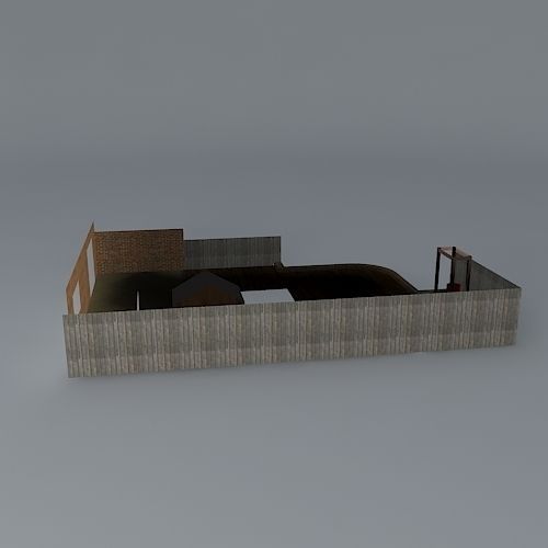 Sunken lawn and decks in rear garden design Free 3D model_2