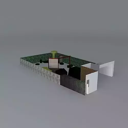 Low maintenance rear garden with angled deck and gravel 