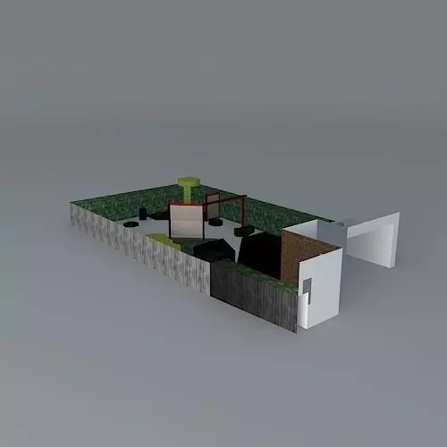 Low maintenance rear garden with angled deck and gravel Free 3D model