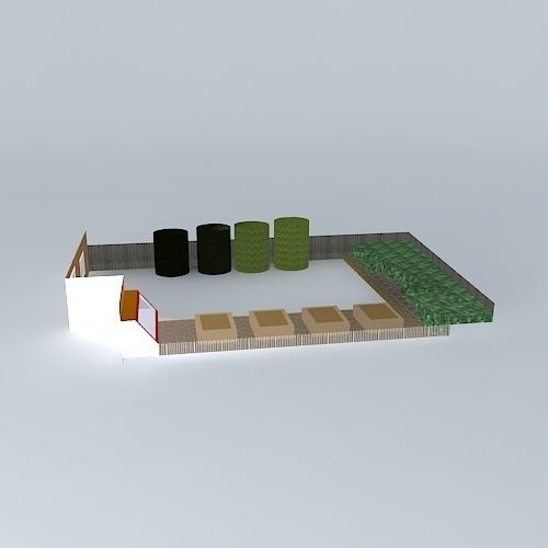 Simple garden design with raised beds Free 3D model_2