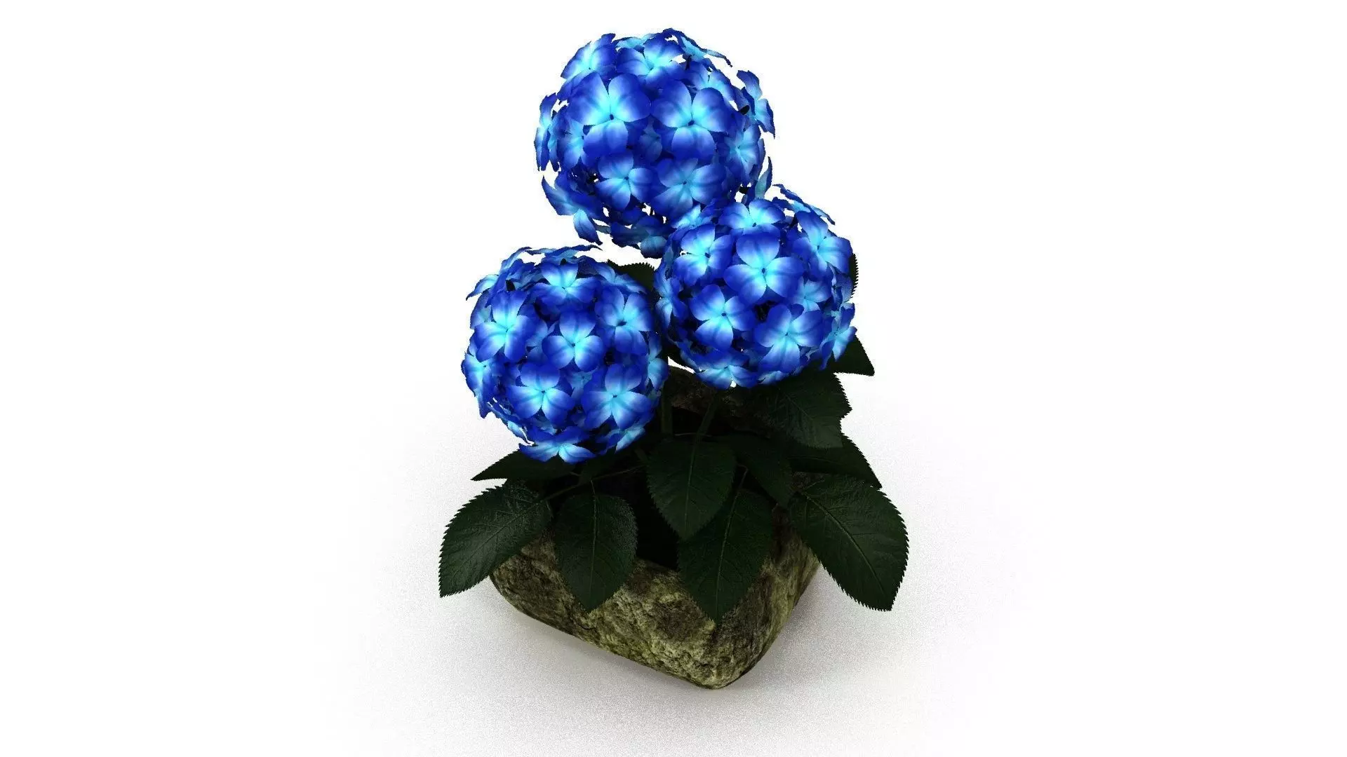 Blue Flower in Stone Pot Low-poly 3D model_0