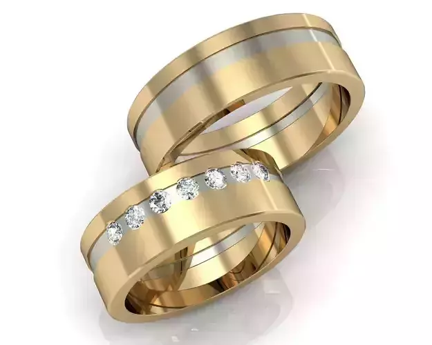 Wedding rings with stones set 2 colors