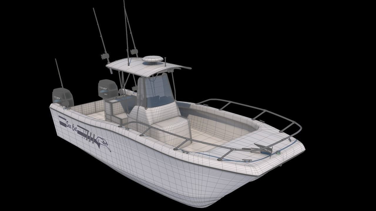 Sea Cat Center Console Outboard Fishing Boat Low-poly 3D model_1