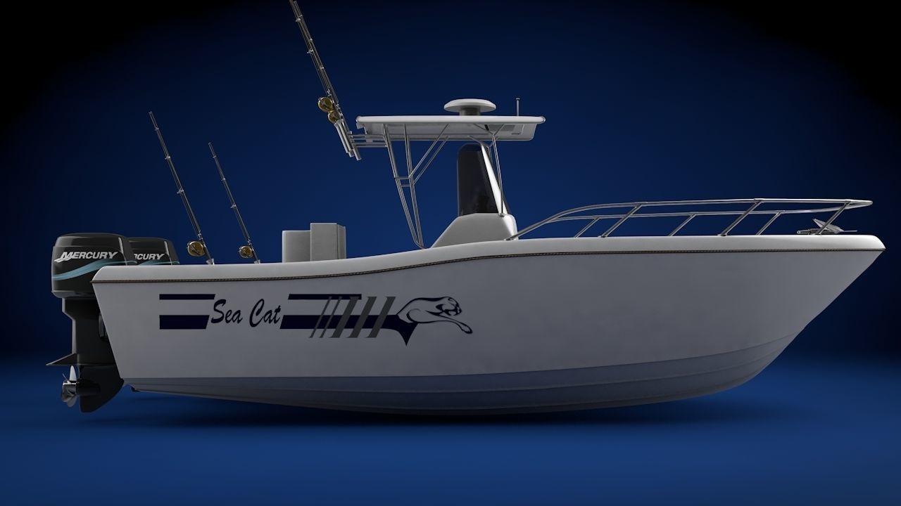 Sea Cat Center Console Outboard Fishing Boat Low-poly 3D model_5