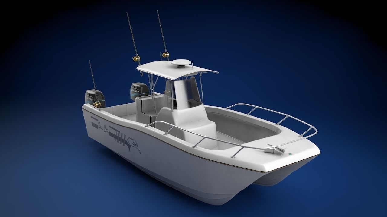 Sea Cat Center Console Outboard Fishing Boat Low-poly 3D model_2